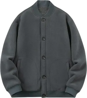 Mens Fleece Varsity Jackets Casual Winter Sherpa Lined Button Down Bomber Jackets College Baseball Coats Outwear