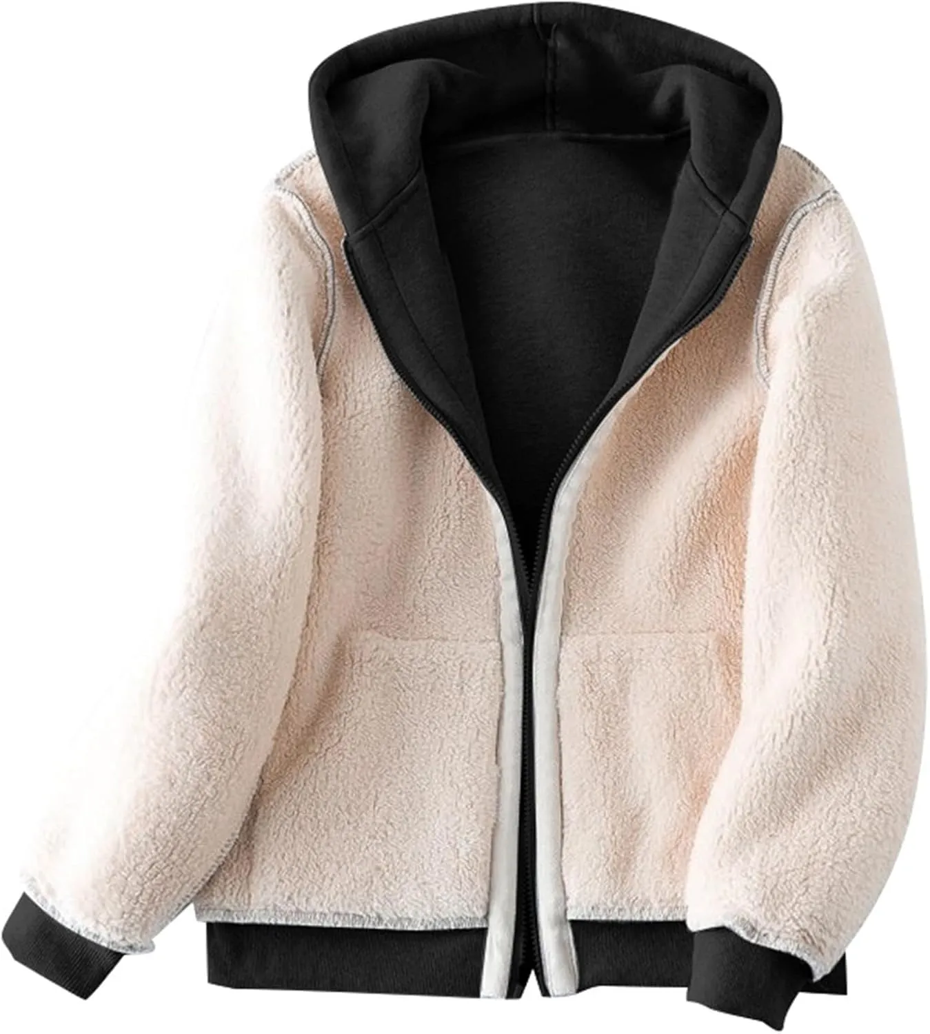 Men's Full Zip Fleece Hoodie Jacket Thickened Sherpa Lined Hooded Sweatshirt Warm Winter Coat Outerwear with Pockets