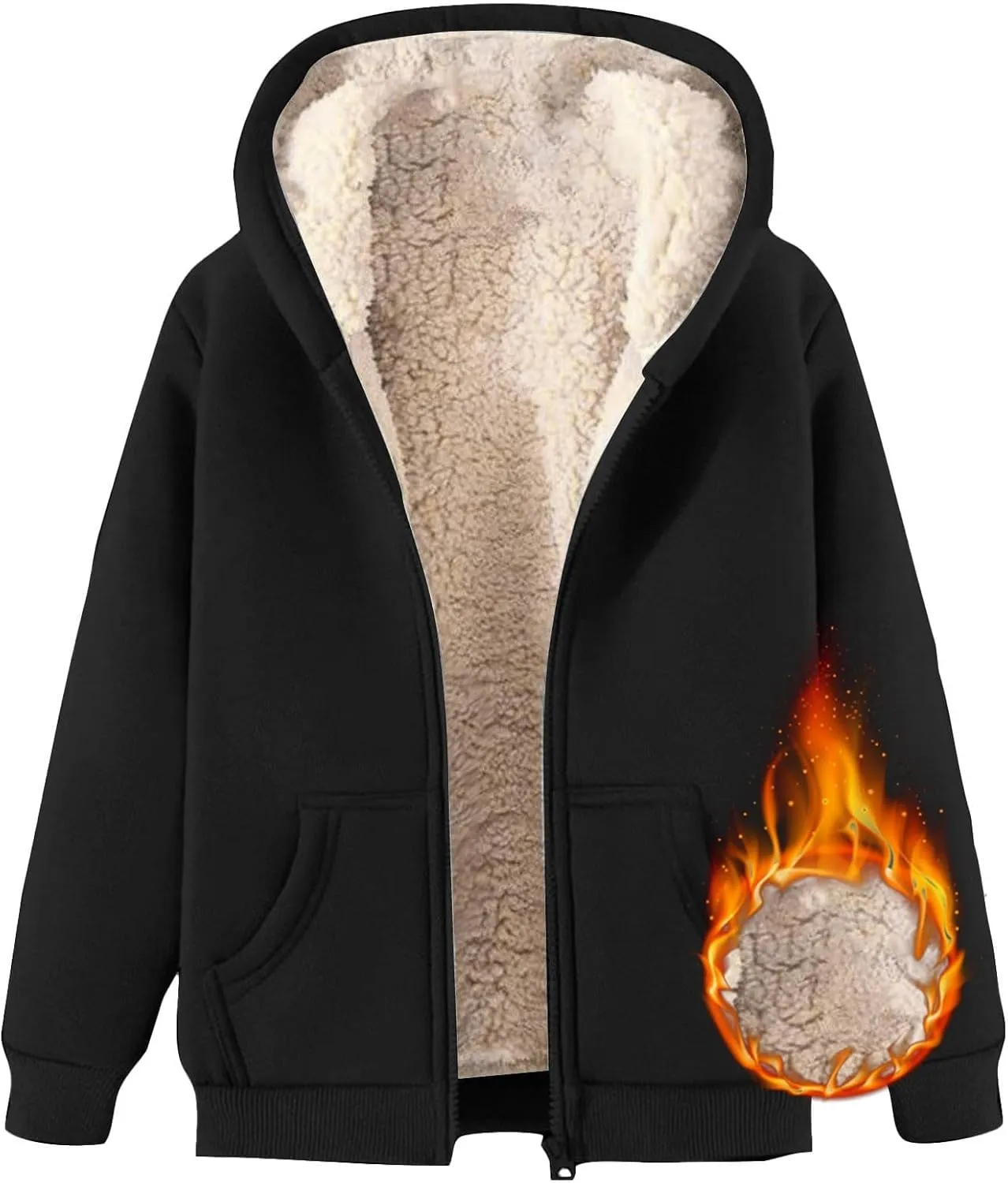 Men's Full Zip Fleece Hoodie Jacket Thickened Sherpa Lined Hooded Sweatshirt Warm Winter Coat Outerwear with Pockets