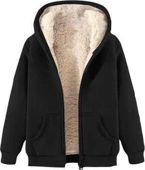 Men's Full Zip Fleece Hoodie Jacket Thickened Sherpa Lined Hooded Sweatshirt Warm Winter Coat Outerwear with Pockets