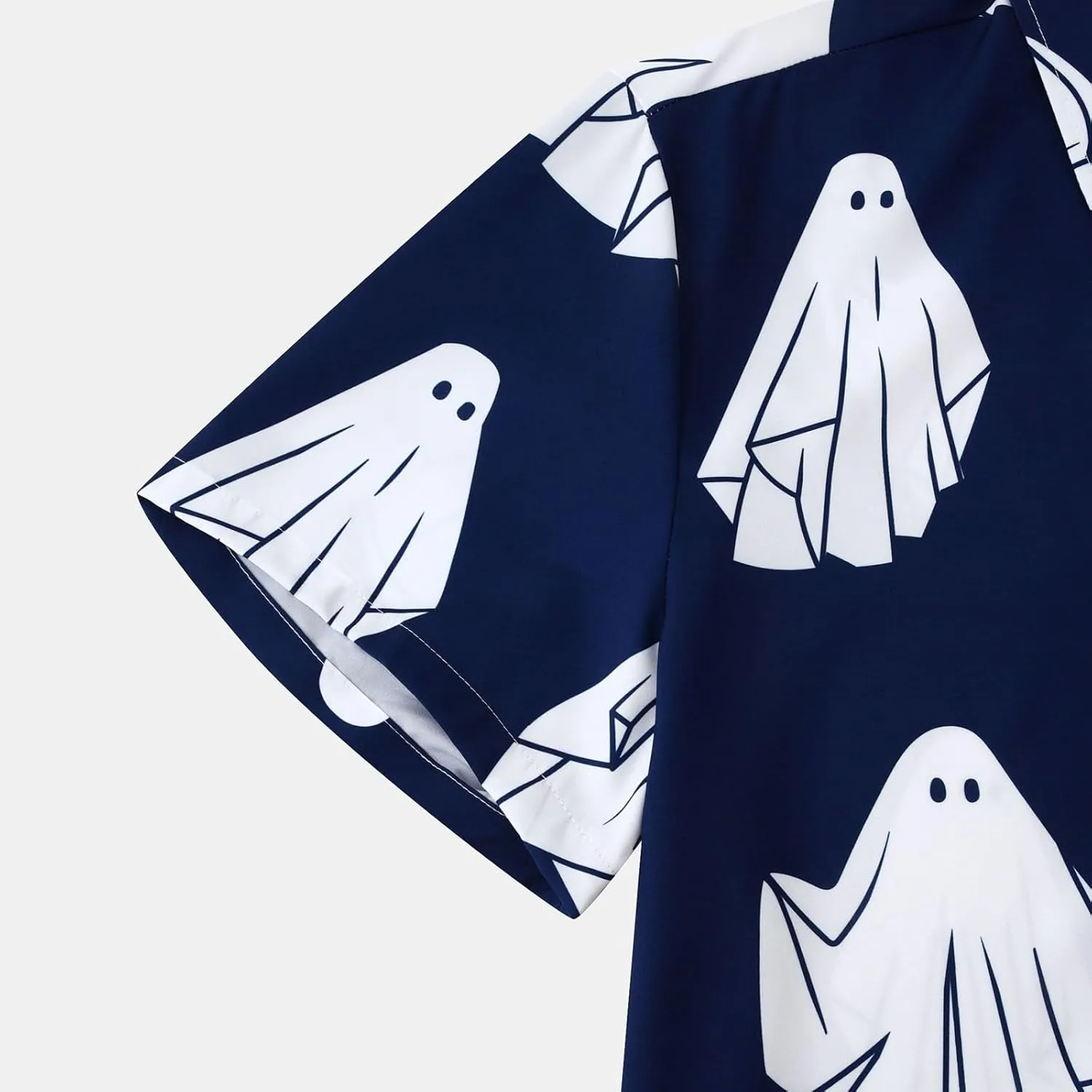 Men's Ghost Printed Button Down Shirts Funny Halloween Short Sleeve Dress Shirt Casual Loose Holiday Beach Party Tops