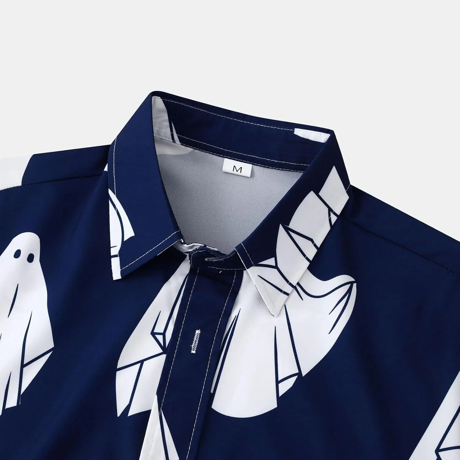 Men's Ghost Printed Button Down Shirts Funny Halloween Short Sleeve Dress Shirt Casual Loose Holiday Beach Party Tops