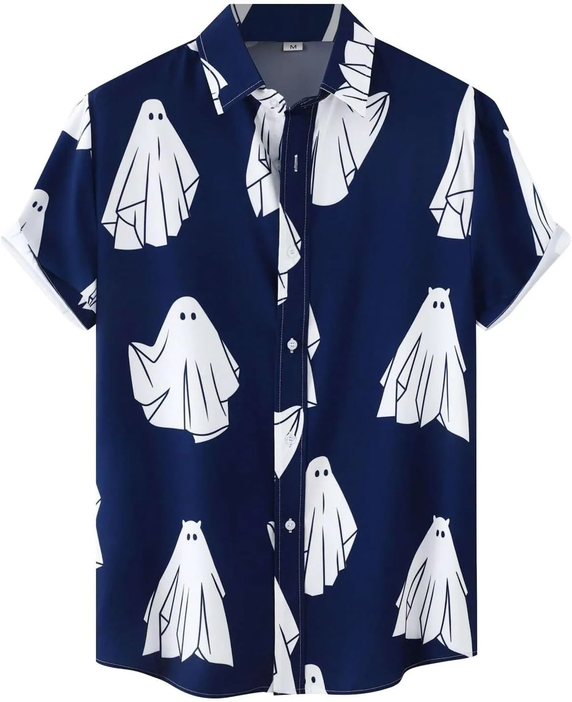 Men's Ghost Printed Button Down Shirts Funny Halloween Short Sleeve Dress Shirt Casual Loose Holiday Beach Party Tops