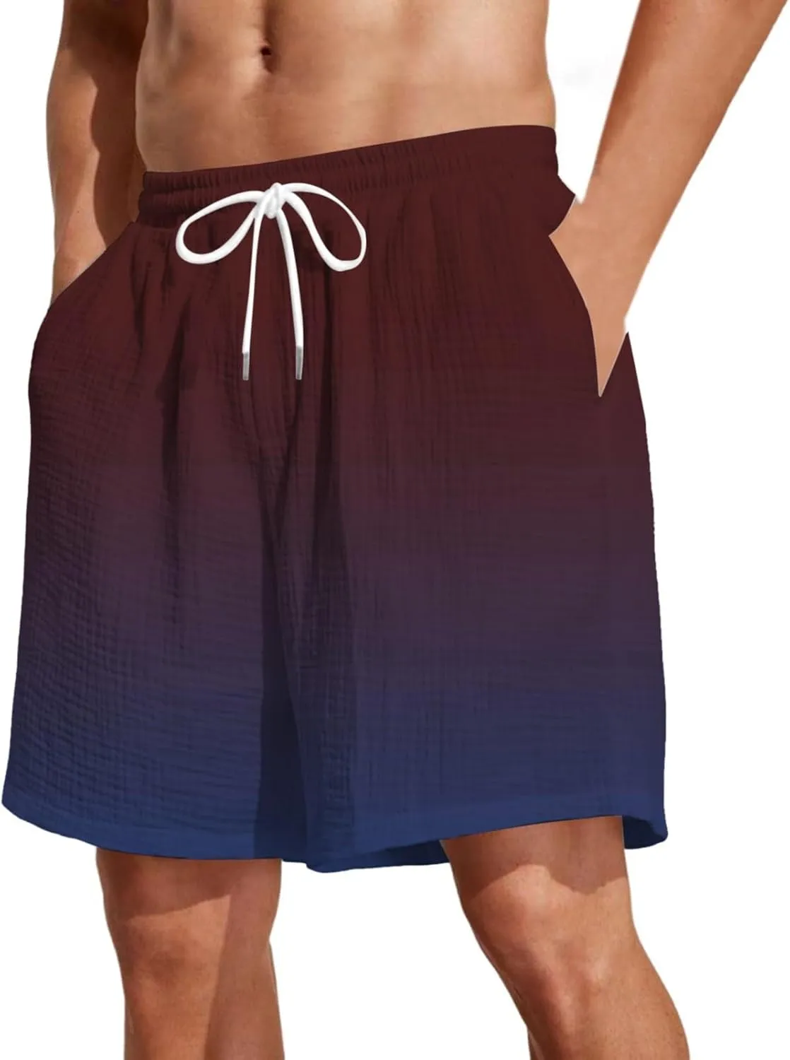 Men's Gradient Shorts Retro Summer Boho Beach Pants Elastic Waist Drawstring Baggy Comfy Shorts with Pocket Plus Size