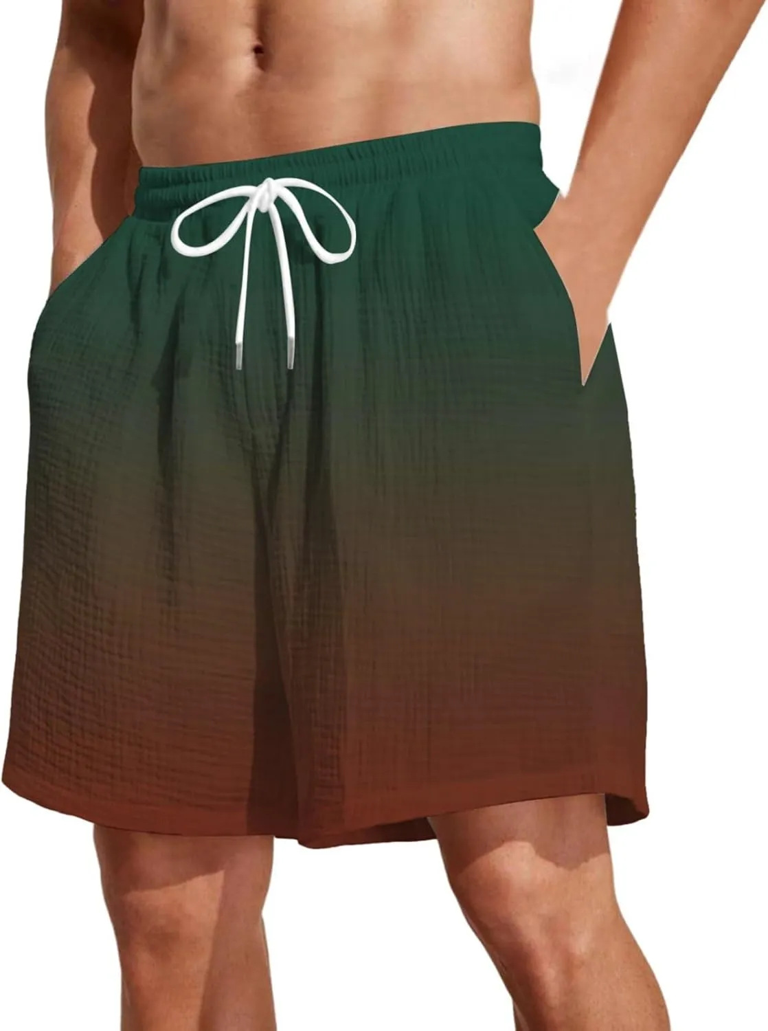 Men's Gradient Shorts Retro Summer Boho Beach Pants Elastic Waist Drawstring Baggy Comfy Shorts with Pocket Plus Size
