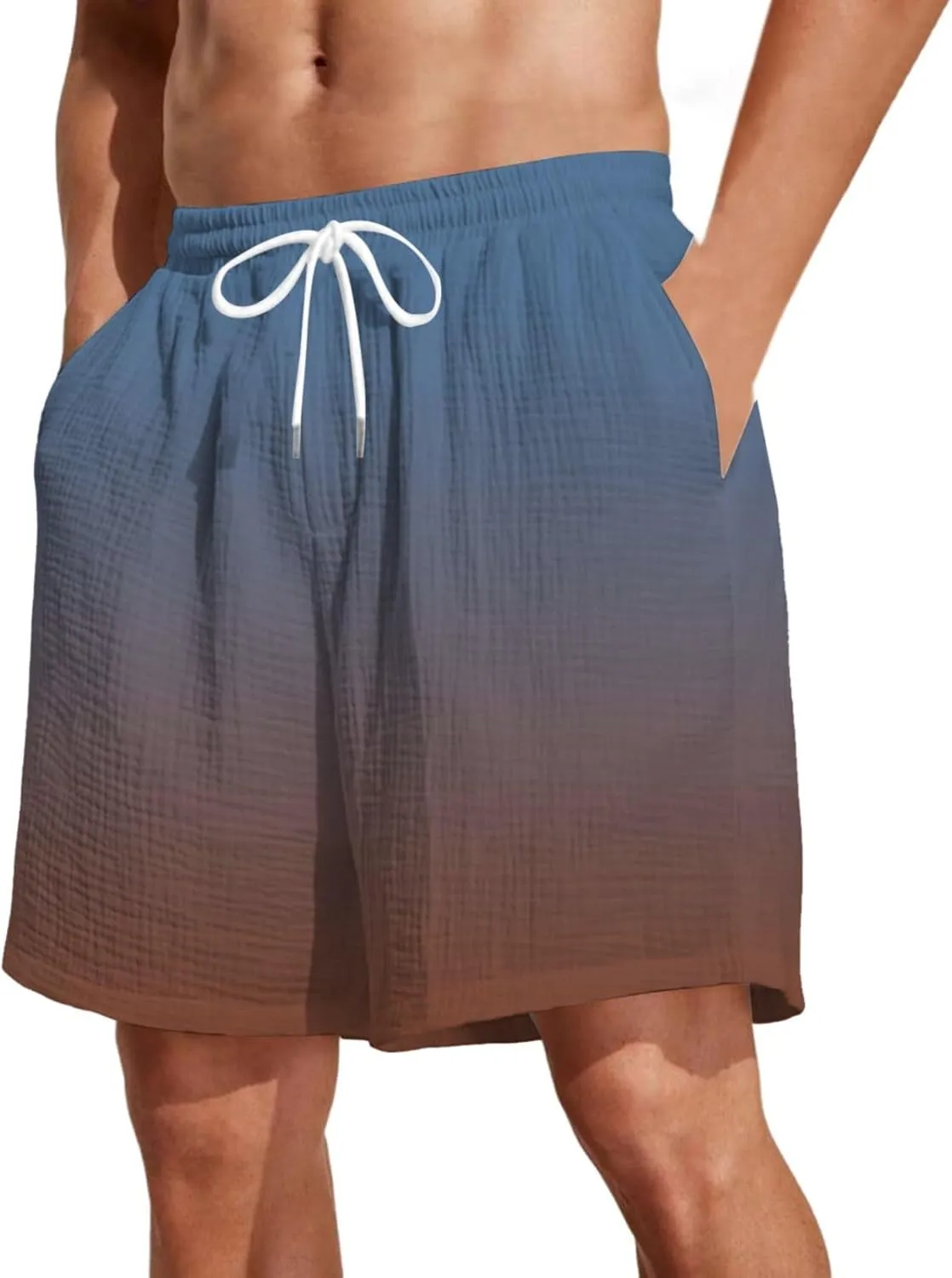 Men's Gradient Shorts Retro Summer Boho Beach Pants Elastic Waist Drawstring Baggy Comfy Shorts with Pocket Plus Size