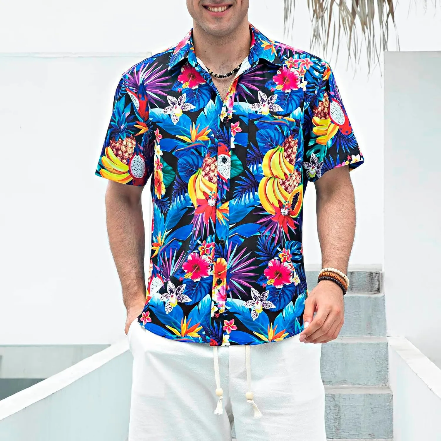 Mens Hawaiian Shirt Short Sleeves Tropical Floral Polo Shirts Casual Button Down Shirt Hawaiian Shirts for Men