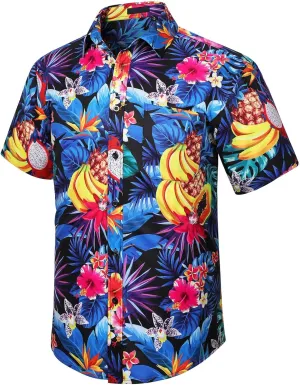 Mens Hawaiian Shirt Short Sleeves Tropical Floral Polo Shirts Casual Button Down Shirt Hawaiian Shirts for Men