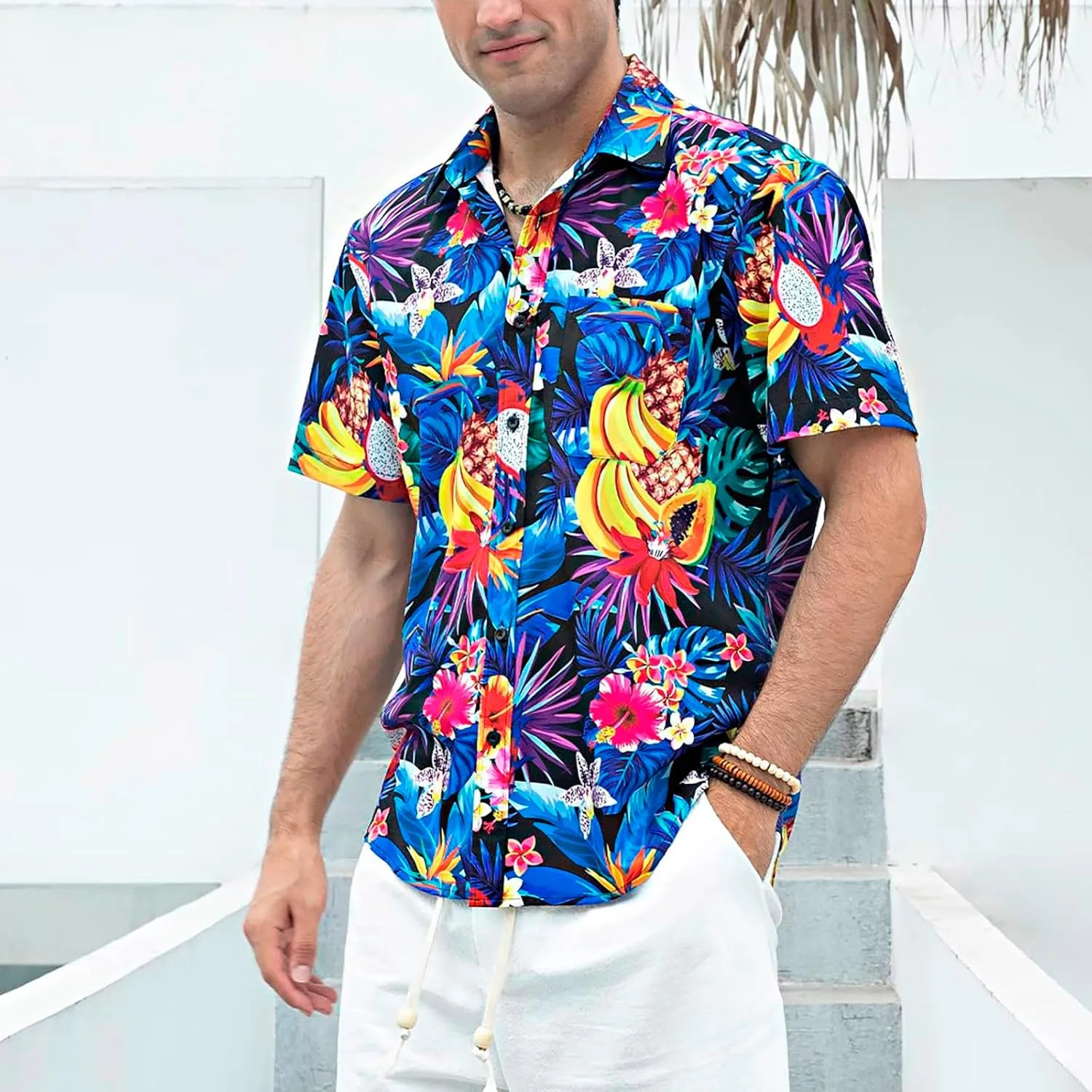 Mens Hawaiian Shirt Short Sleeves Tropical Floral Polo Shirts Casual Button Down Shirt Hawaiian Shirts for Men
