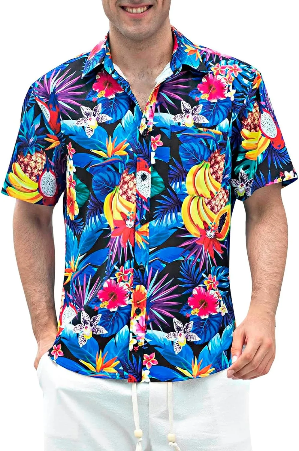 Mens Hawaiian Shirt Short Sleeves Tropical Floral Polo Shirts Casual Button Down Shirt Hawaiian Shirts for Men