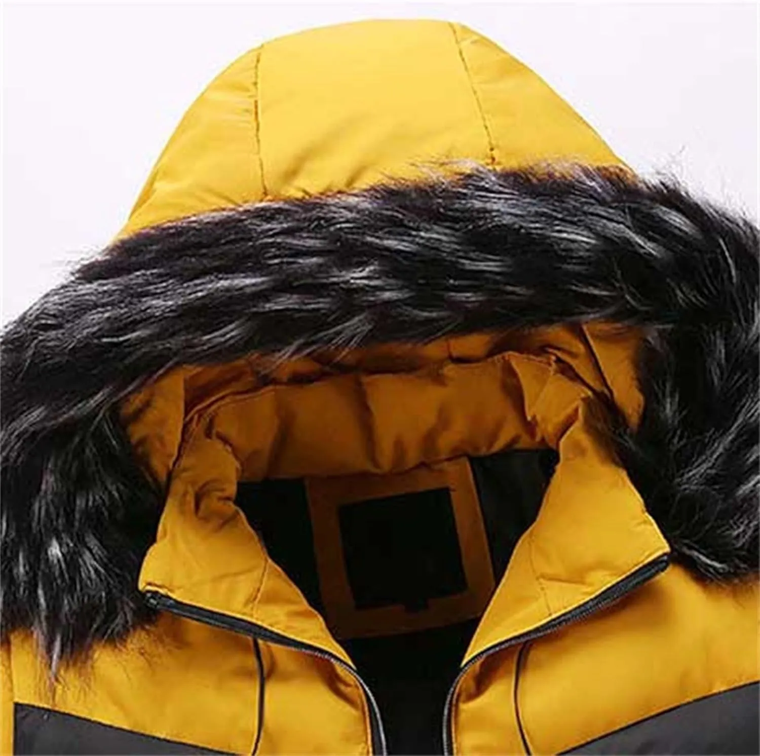 Mens Hooded Puffer Jacket Quilted Winter Warm Thicken Down Coat Faux Fur Collar Ski Parka Outwear with Removable Hood