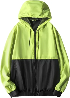 Men's Lightweight Hooded Varsity Jackets Vintage Outdoor Waterproof Windbreaker Packable Raincoat for Hiking Running