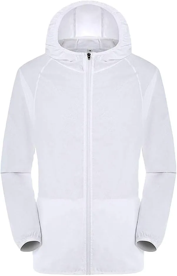 Men's Lightweight Hooded Varsity Jackets Vintage Outdoor Waterproof Windbreaker Packable Raincoat for Hiking Running