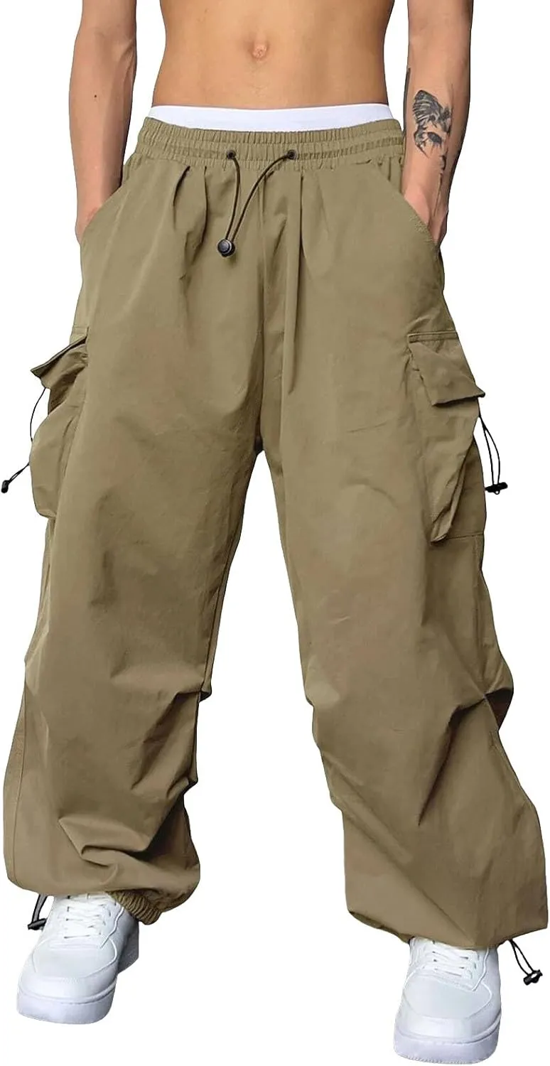 Men's Lightweight Jogging Pant Pockets Cargo Work Joggers Loose Sports Casual Sweatpant Open Hem Pant