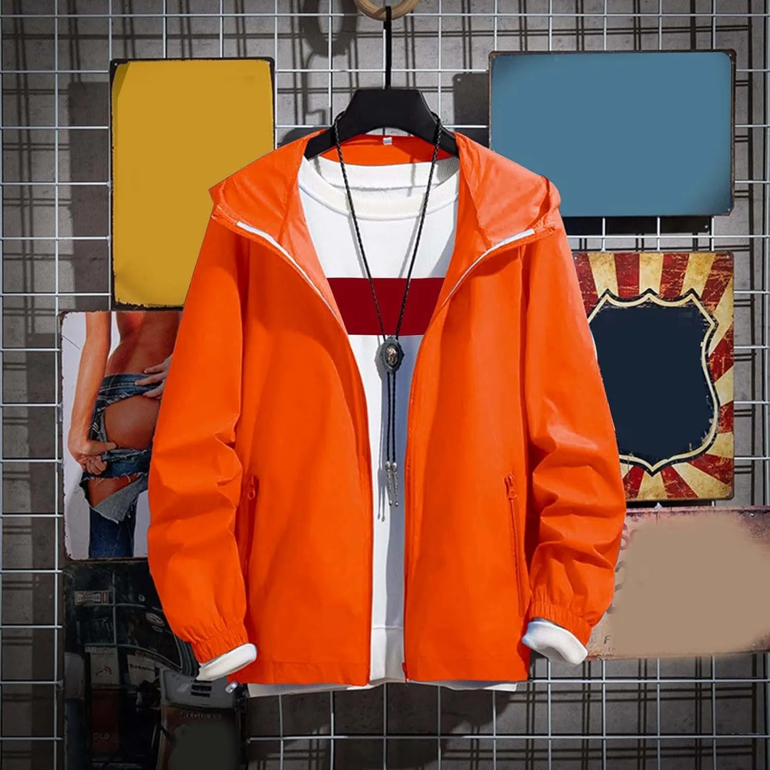 Mens Lightweight Windbreaker Hooded Jackets Casual Zip Up Waterproof Raincoat Jacket with Hood Outdoor Hiking Cycling
