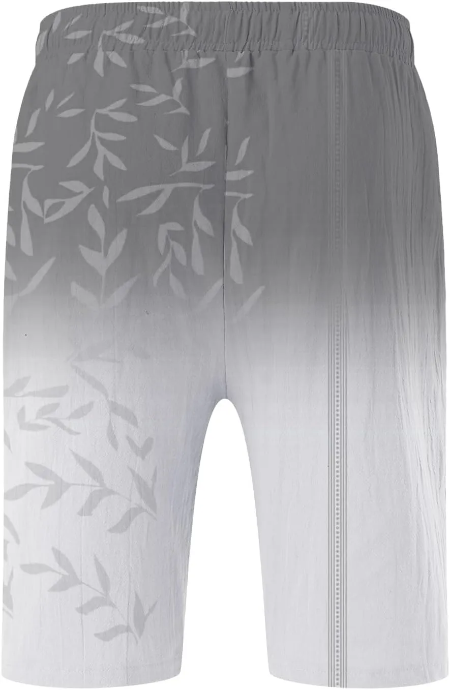 Men's Linen Shorts 2025 Summer Hawaii Travel Holiday Beach Pants Casual Elastic Waist Drawstring Clothes with Pockets