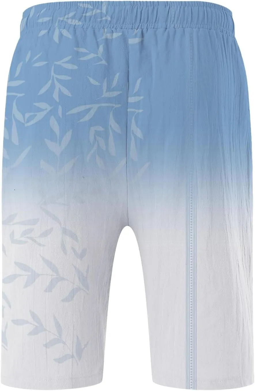 Men's Linen Shorts 2025 Summer Hawaii Travel Holiday Beach Pants Casual Elastic Waist Drawstring Clothes with Pockets