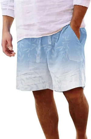 Men's Linen Shorts 2025 Summer Hawaii Travel Holiday Beach Pants Casual Elastic Waist Drawstring Clothes with Pockets