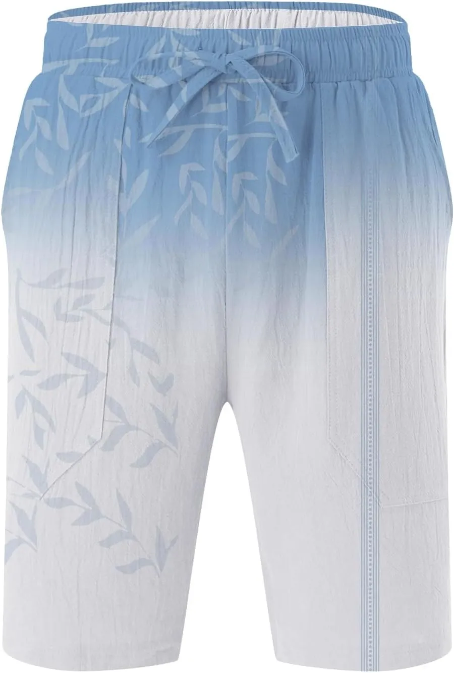 Men's Linen Shorts 2025 Summer Hawaii Travel Holiday Beach Pants Casual Elastic Waist Drawstring Clothes with Pockets