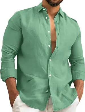Men's Long Sleeve Button Down Dress Shirts Color Striped Business Casual Work Shirts Untucked Stretch Cuban Shirts