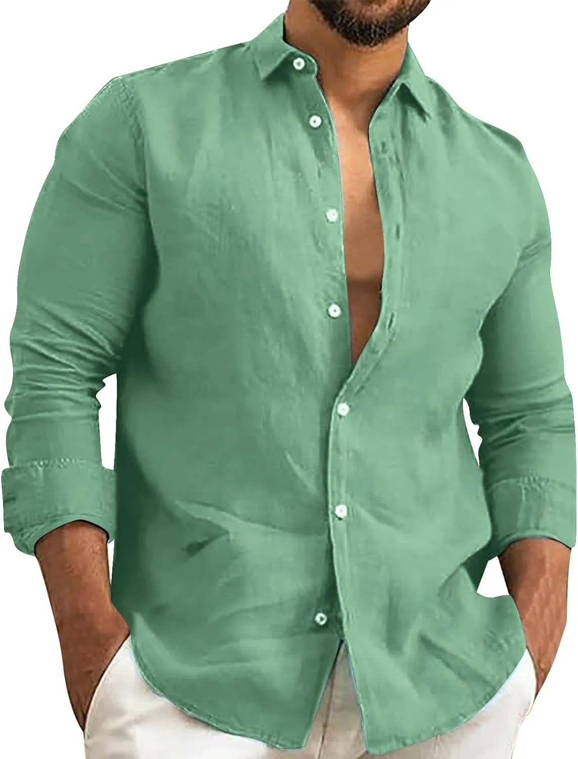 Men's Long Sleeve Button Down Dress Shirts Color Striped Business Casual Work Shirts Untucked Stretch Cuban Shirts