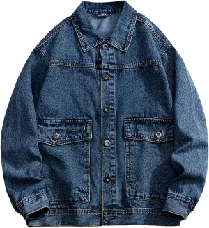 Men's Loose Casual Jean Jacket Men Classic Vintage Denim Jacket For Men Lightweight Sport Outerwear