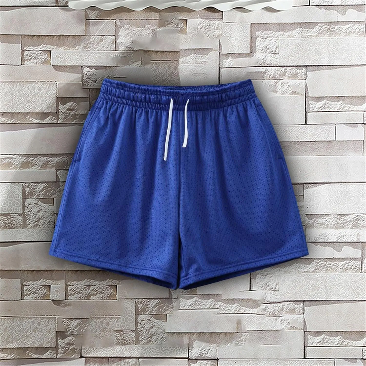 Men's Mesh Shorts Loose Fit Breathable Lightweight Running Sport Pants Fashion Drawstring Casual Shorts with Pockets