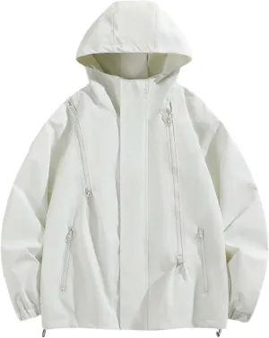 Men's Rain Jackets Outdoor Mountain Hiking Waterproof Windbreaker Midweight Full Zip Hooded Raincoat for Daily Casual