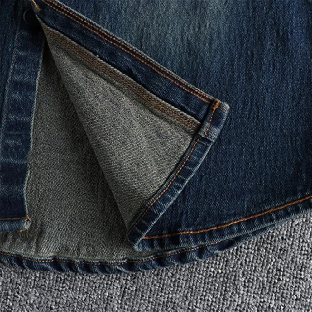 Mens Retro Heavy Old Washed Vintage Jeans Shirt Pocket Youth Shirt Jacket Long Sleeve Denim Shirts