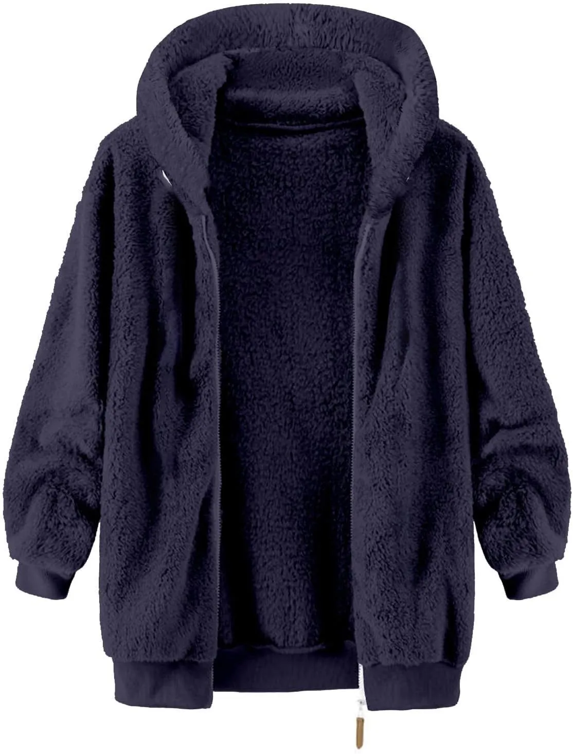 Mens Sherpa Fleece Hoodie Full Zip Fuzzy Jackets Winter Warm Soft Fluffy Faux Fur Coat Casual Baggy Hooded Jackets