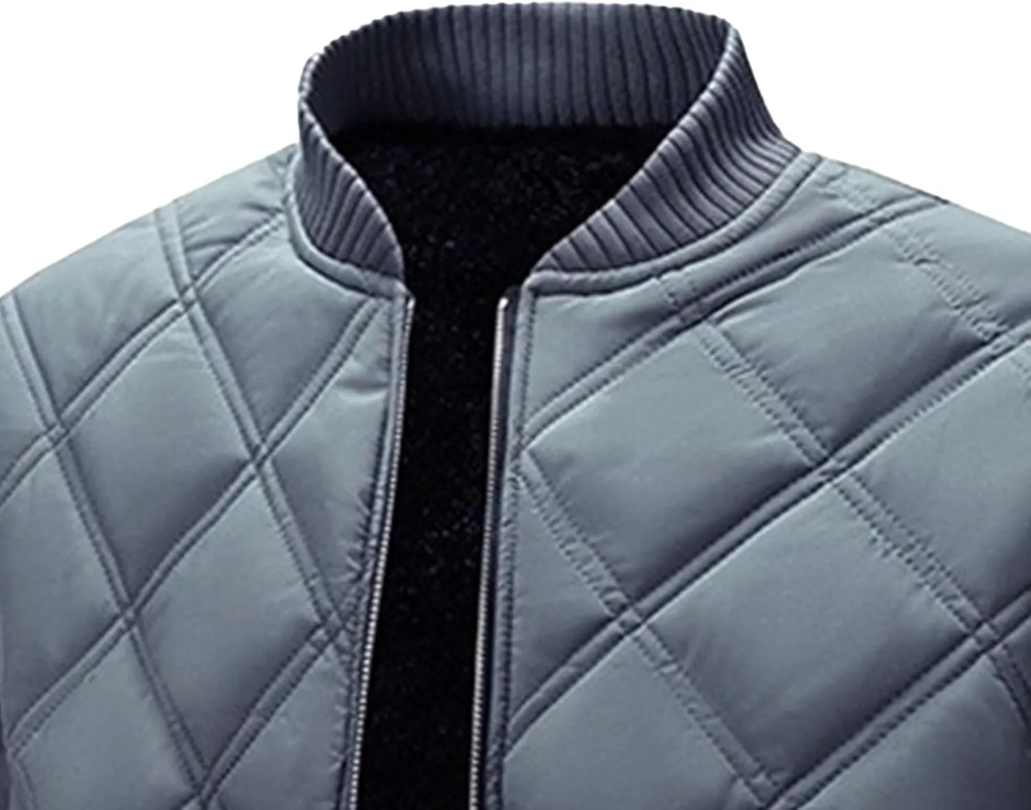 Men's Sherpa Lined Flight Bomber Jacket Diamond Quilted Zip Up Down Coat Winter Warm Varsity Jackets Pockets