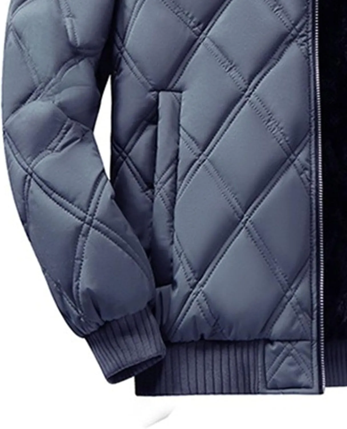 Men's Sherpa Lined Flight Bomber Jacket Diamond Quilted Zip Up Down Coat Winter Warm Varsity Jackets Pockets