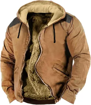 Men's Sherpa Lined Hoodie Jacket Winter Warm Heavyweight Zip Up Drawstring Hooded Sweatshirt Thicken Fleece Work Coat