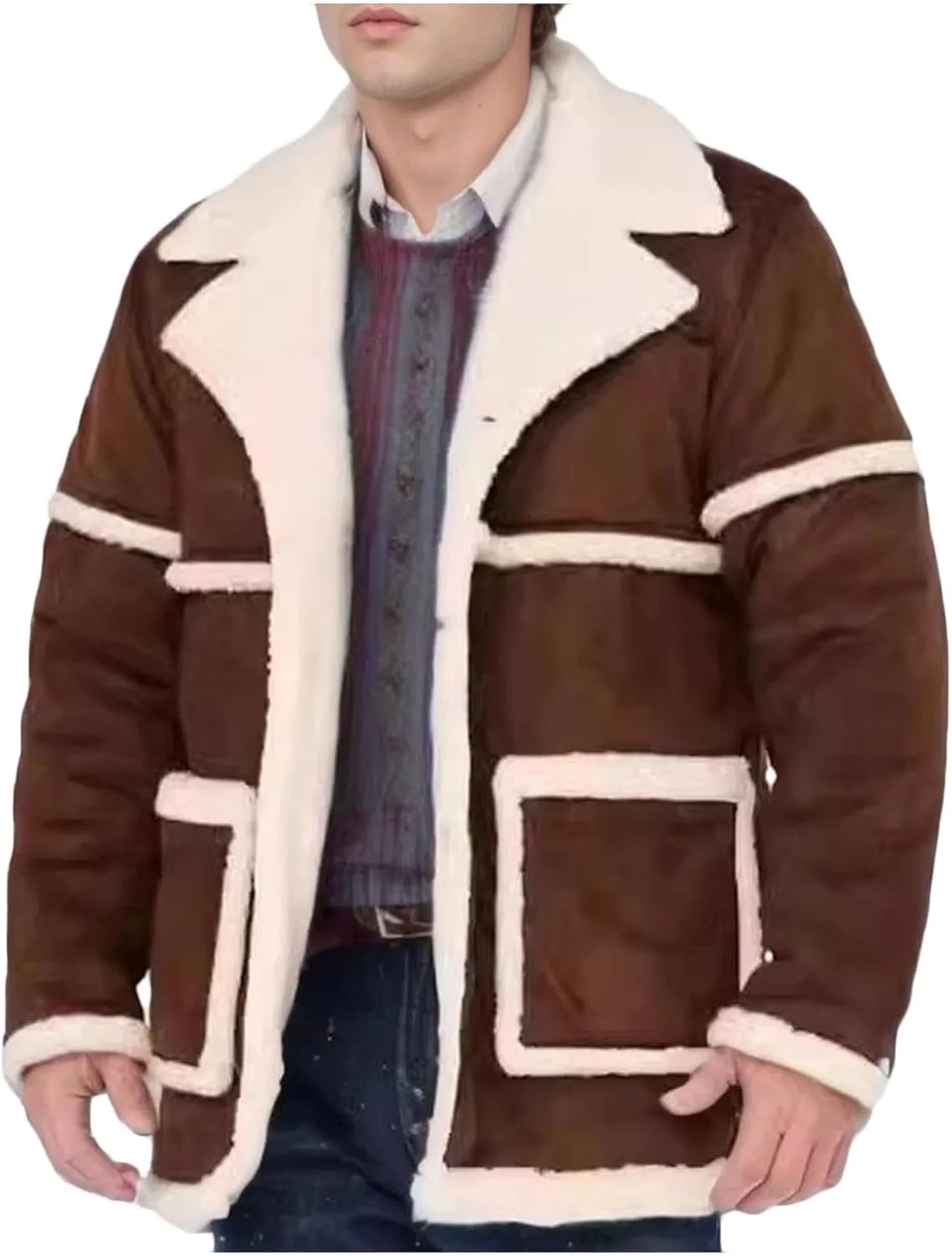 Men's Sherpa Lined Suede Jacket Winter Warm Motorcycle Trucker Coat