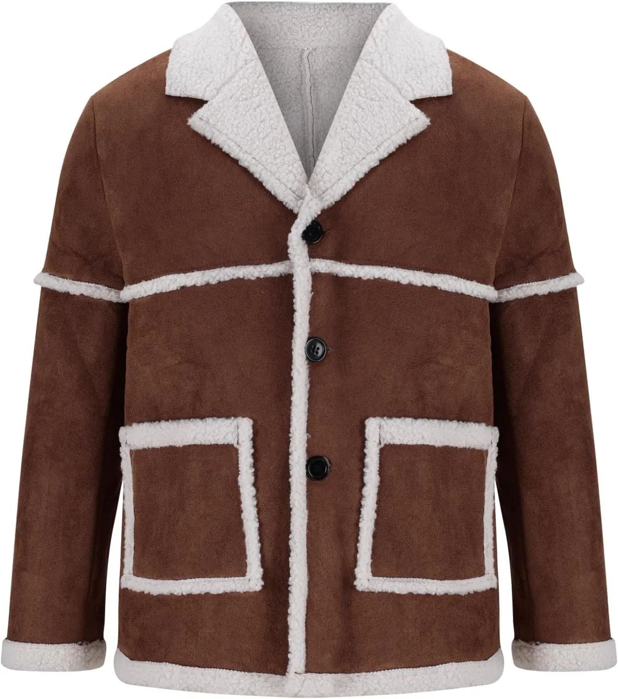 Men's Sherpa Lined Suede Jacket Winter Warm Motorcycle Trucker Coat