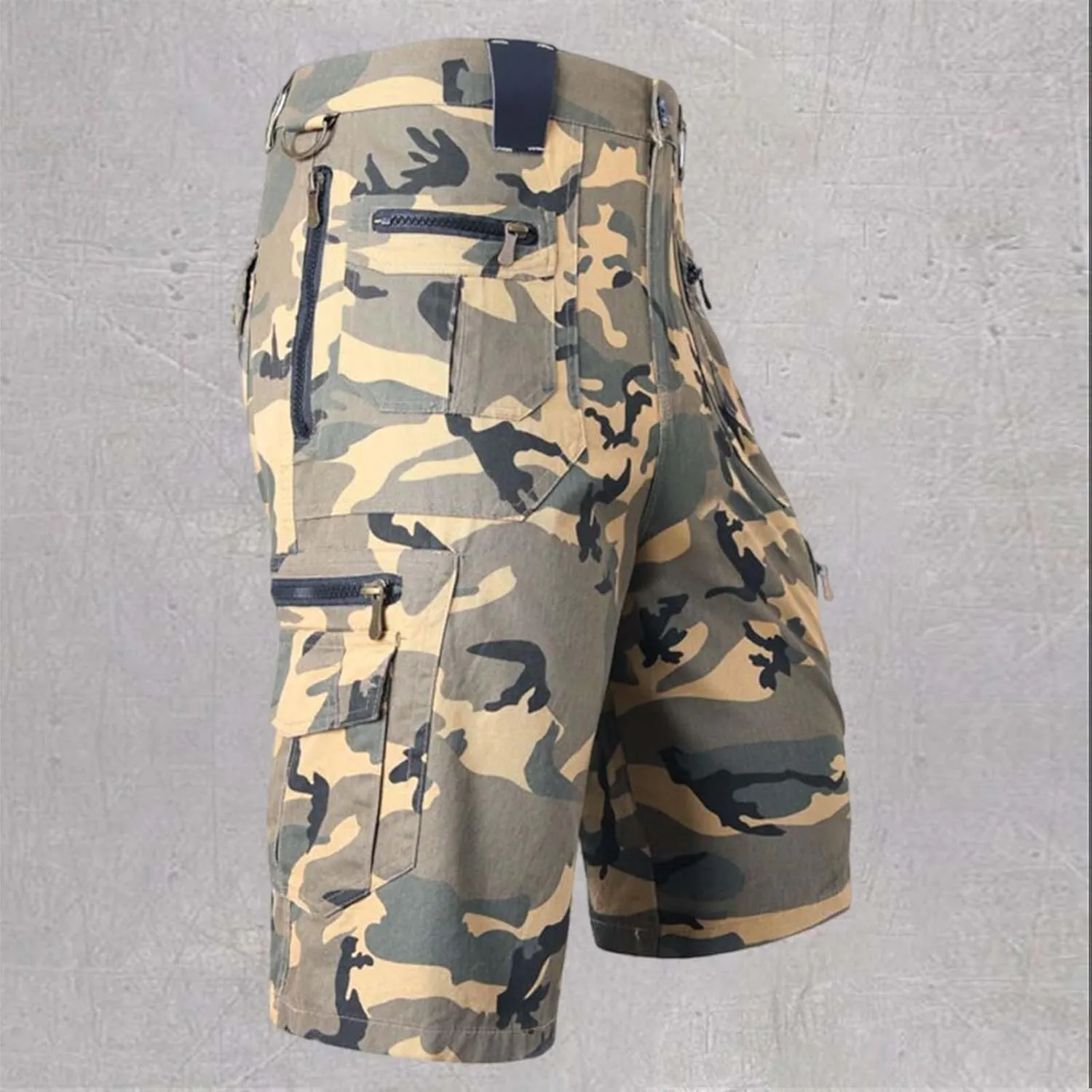 Mens Shorts Athletic Tactical Training Workout Gym Jogger Pant Front Button Breathable SweatShorts with Zipper Pocket