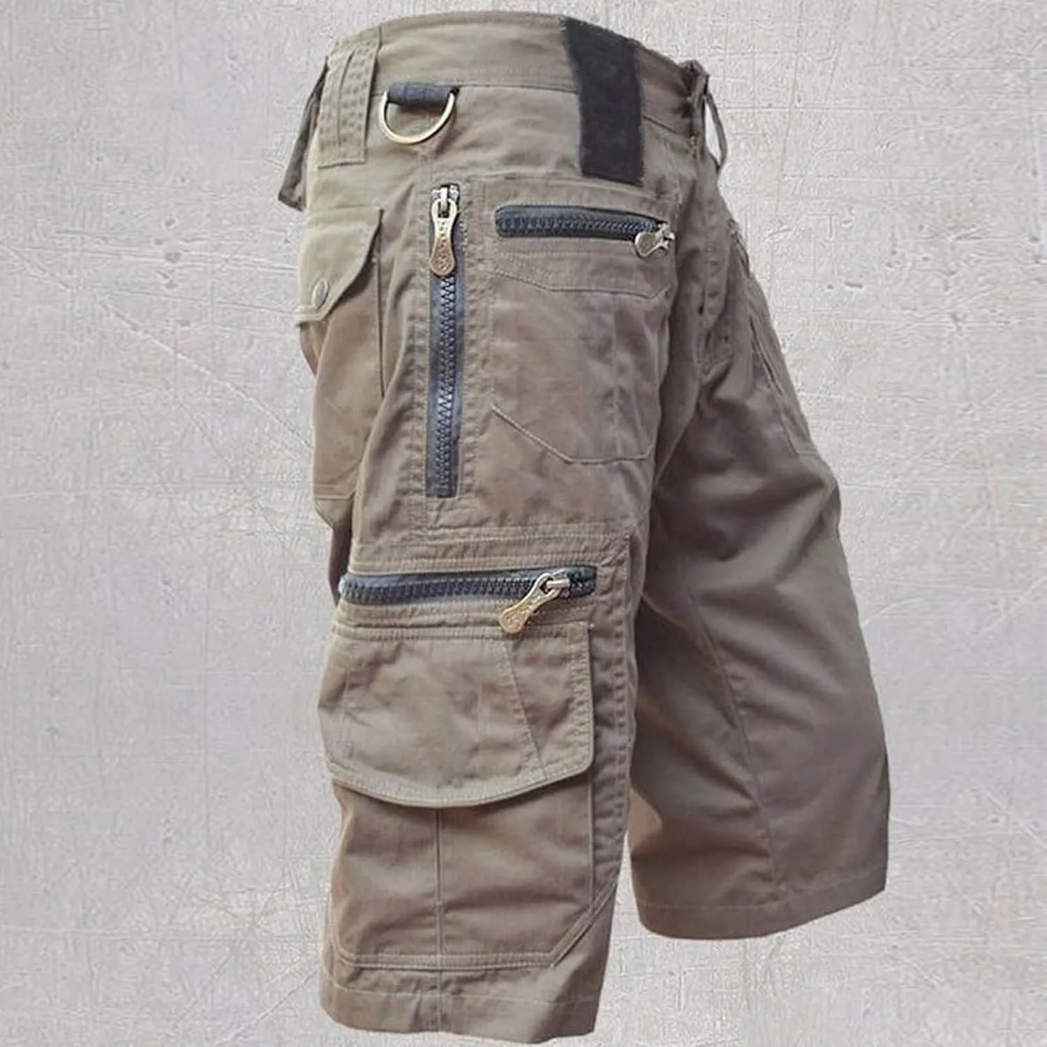 Mens Shorts Athletic Tactical Training Workout Gym Jogger Pant Front Button Breathable SweatShorts with Zipper Pocket