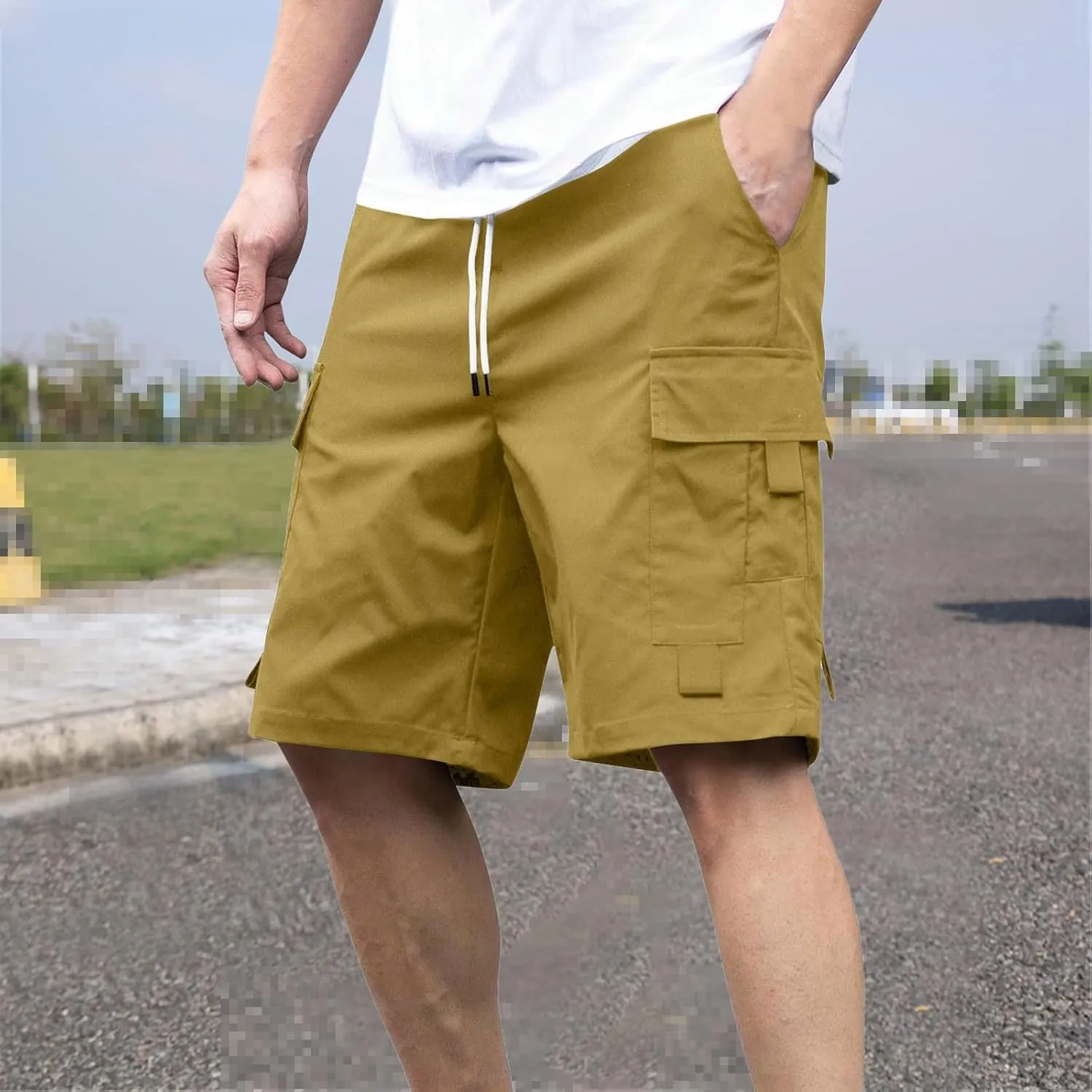 Mens Shorts Casual Loose Fit Cool Summer Outdoor Camp SweatShorts Fashion Drawstring Straight Shorts Leg with Pocket