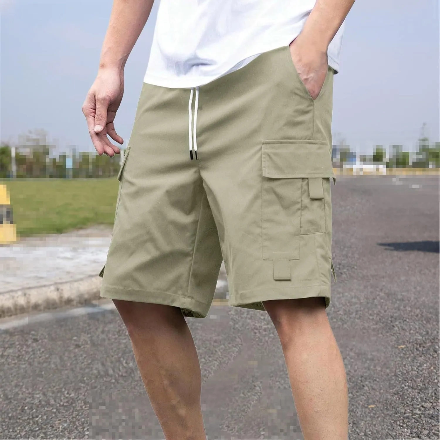 Mens Shorts Casual Loose Fit Cool Summer Outdoor Camp SweatShorts Fashion Drawstring Straight Shorts Leg with Pocket