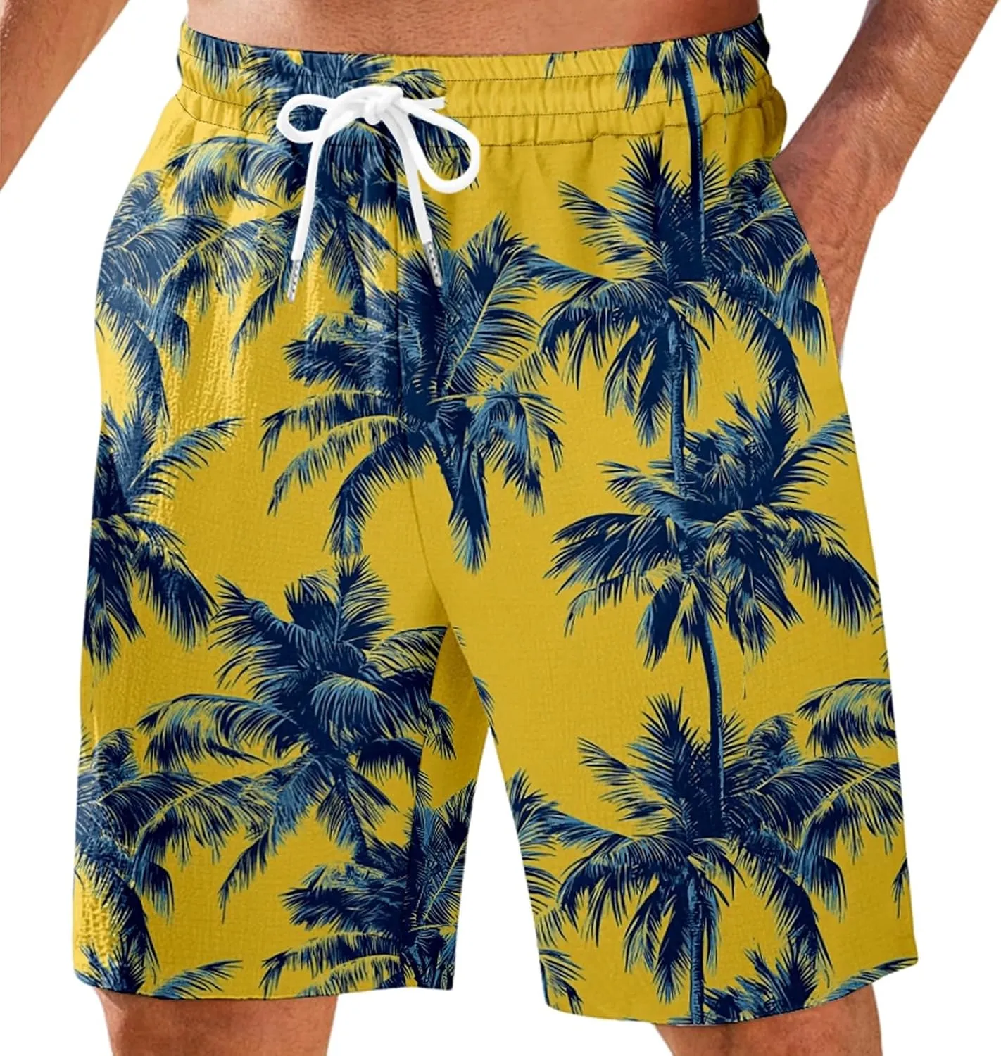 Mens Shorts Summer Hawaii Printed Elastic Waist Drawstring Casual Pants Baggy Lightweight Boho Beach Shorts Plus Size