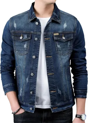 Men's Spring Casual Denim Jacket Men Cotton Jean Jacket Classic Washed Slim Jeans Coat