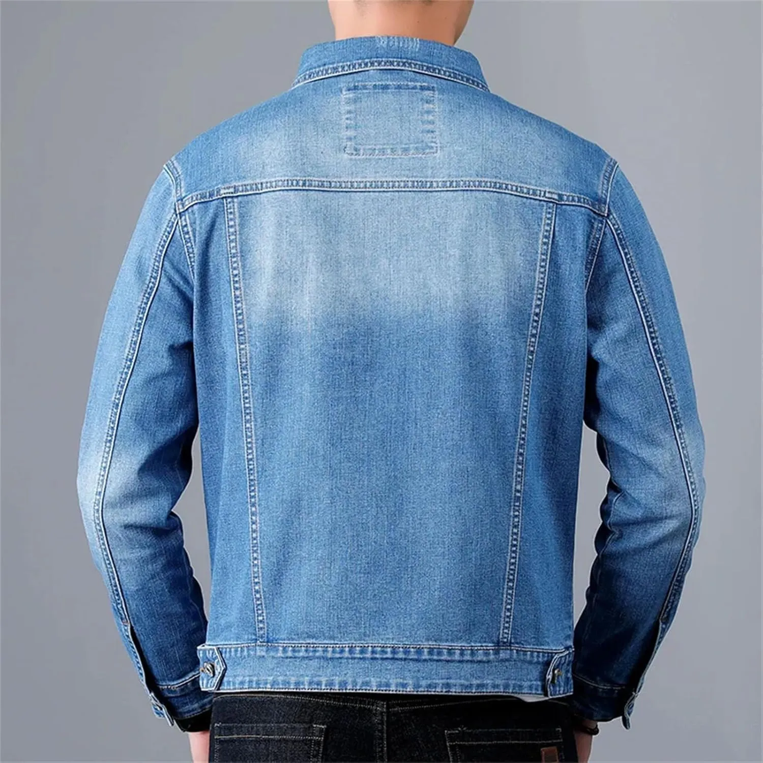 Men's Spring Casual Denim Jacket Men Cotton Jean Jacket Classic Washed Slim Jeans Coat