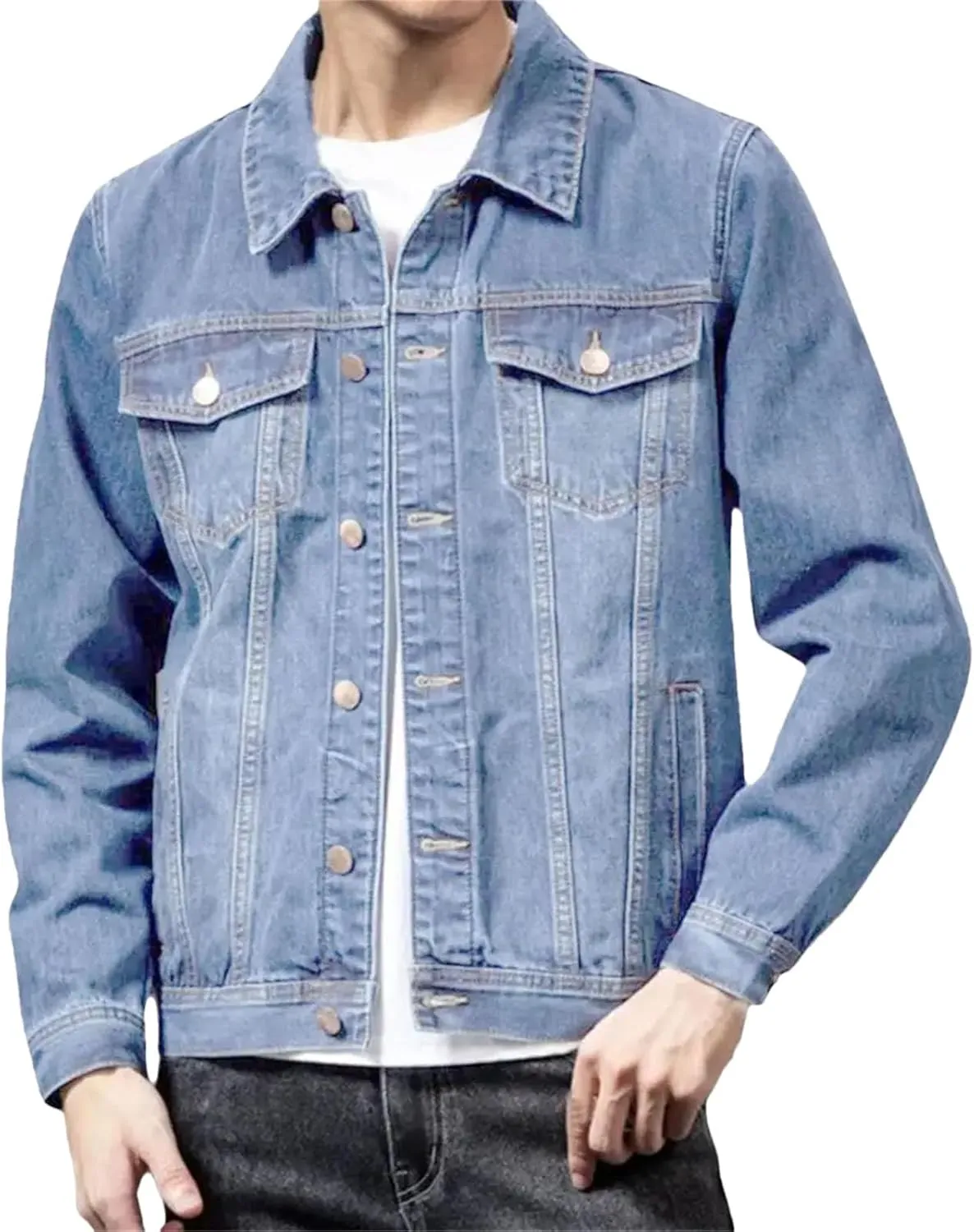 Men's Spring Denim Jacket Men Multi-Pockets Jean Jacket Outwear Lightweight Sport Coats