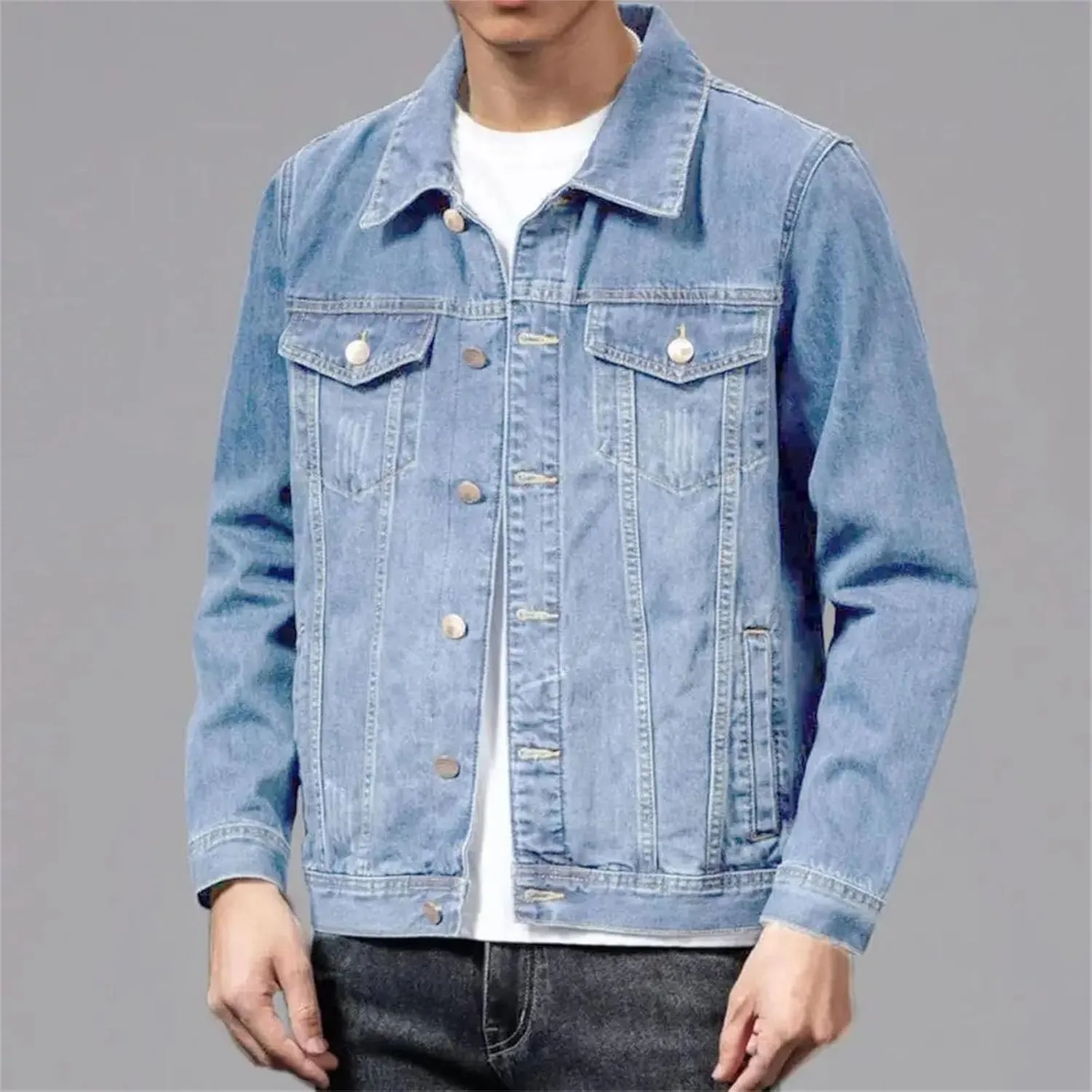 Men's Spring Denim Jacket Men Multi-Pockets Jean Jacket Outwear Lightweight Sport Coats