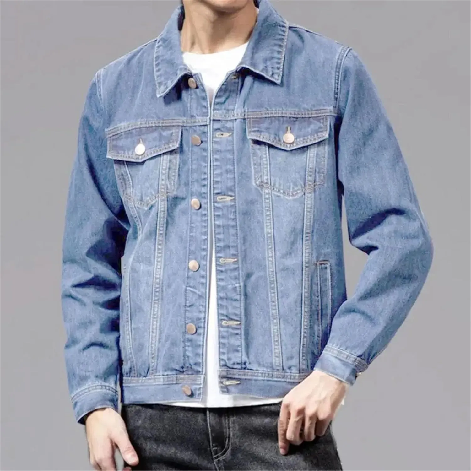 Men's Spring Denim Jacket Men Multi-Pockets Jean Jacket Outwear Lightweight Sport Coats