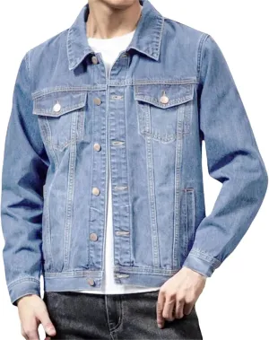 Men's Spring Denim Jacket Men Multi-Pockets Jean Jacket Outwear Lightweight Sport Coats