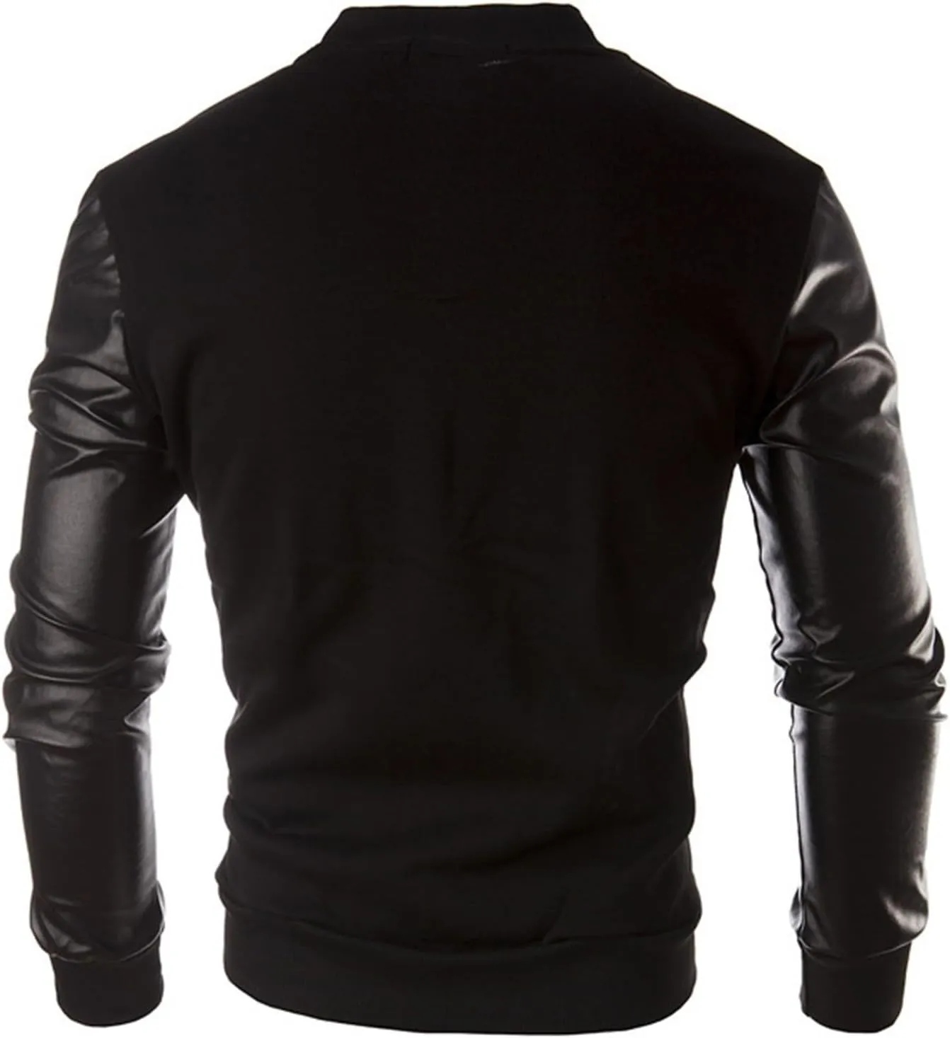 Mens Stylish Varsity Jackets Leather Sleeve Slim Fit College Baseball Letterman Bomber Coats Long Sleeve Button Windbreaker