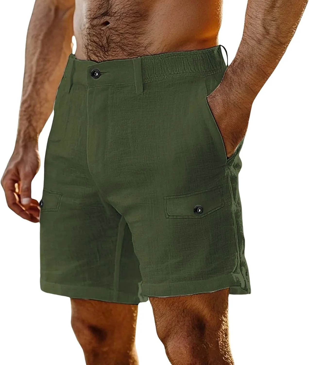 Mens Summer Shorts 2025 Front Button Texture Relaxed Fit Lightweight Cool Lounge Cargo Pants Beach Shorts with Pocket