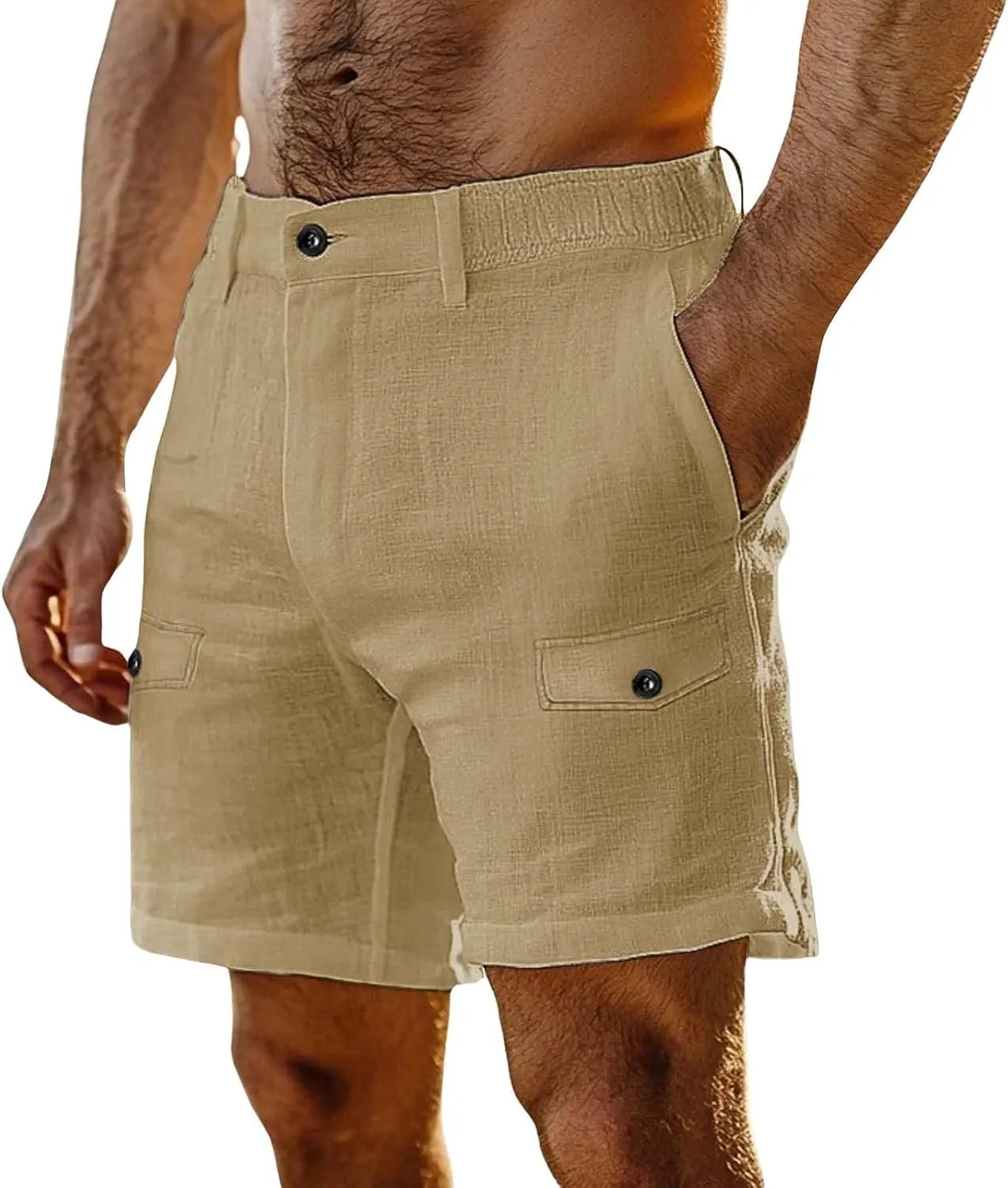 Mens Summer Shorts 2025 Front Button Texture Relaxed Fit Lightweight Cool Lounge Cargo Pants Beach Shorts with Pocket