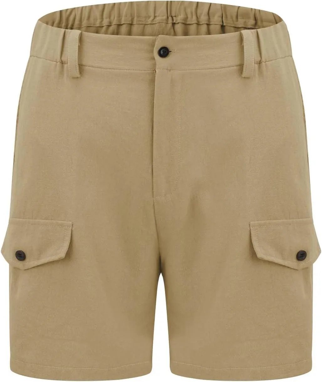 Mens Summer Shorts 2025 Front Button Texture Relaxed Fit Lightweight Cool Lounge Cargo Pants Beach Shorts with Pocket